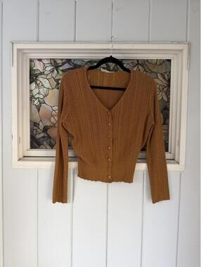 Vintage Style Brown Knit Button-Up Cardigan Sweater size XS